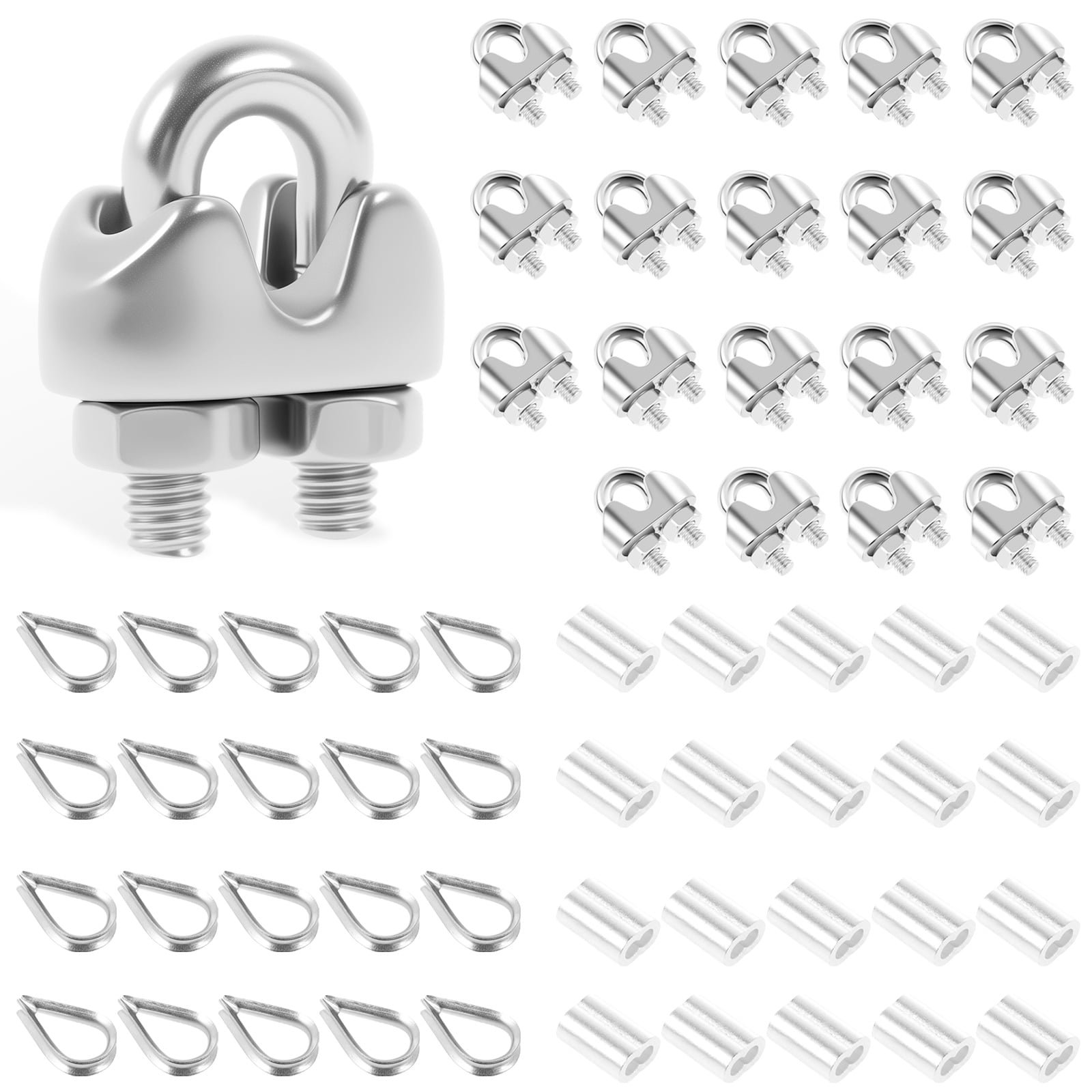 Ikoopy 60Pcs M3 Stainless Steel Wire Rope Cable Clip Clamp Set with M3 ...