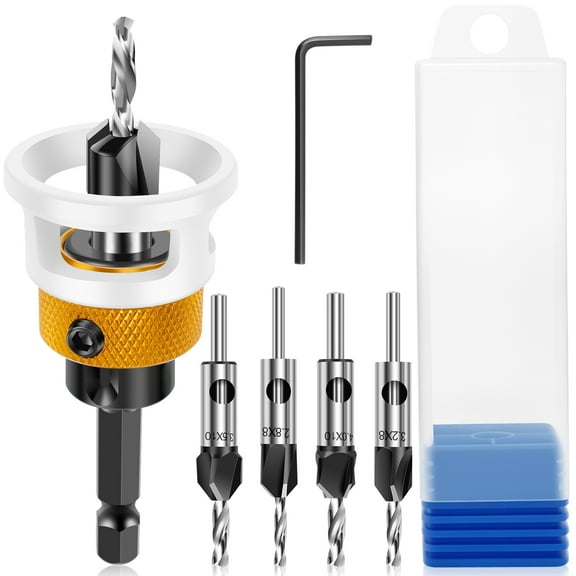 Ikoopy 6Pcs Alloy Countersink Drill Bit Set With Depth Stop Spiral Edge Countersink Wood Drill Bit Versatile Wear Resistant Counterbore Hole Saw Drill Bit for Wood Processing