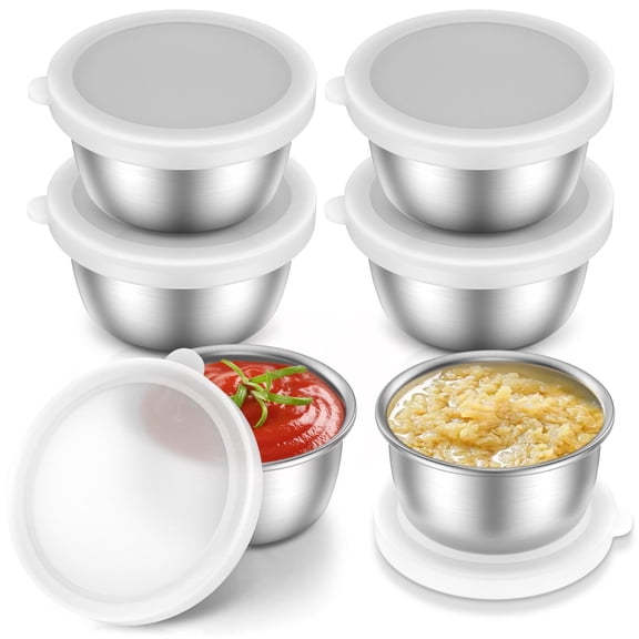 Salad Dressing Container To Go, 6PCS 1.4 oz Stainless Steel Condiment Containers with Lids, Reusable Mini Sauce Cups