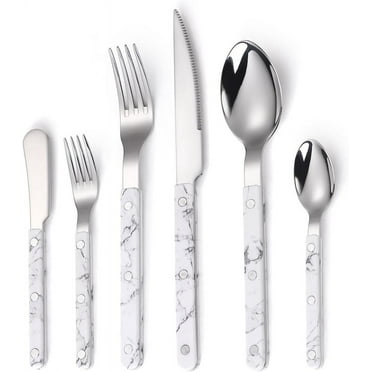 Ihvewuo 6Pcs Stainless Steel Flatware Set with Rivets Silverware Utensils Cutlery Set with Steak Knife Fork and Spoon for Home Kitchen