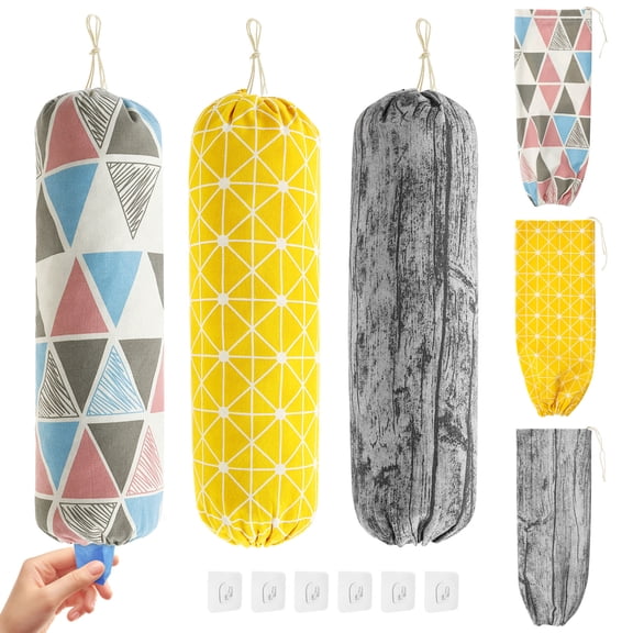 Ikoopy 6Pcs Wall Mount Plastic Grocery Bag Organizer Holders Washable Reusable Carrier Bag Dispenser with Hooks Large Capacity for Home Organization