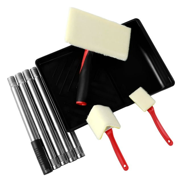 Ikoopy 7in Paint Pad Applicator Corner Walls and Ceilings Pad Painter Decorating Paint Pad Kit with Extension Pole and Paint Tray Multifunction Paint Trimming Tool for Wall Corner Edging