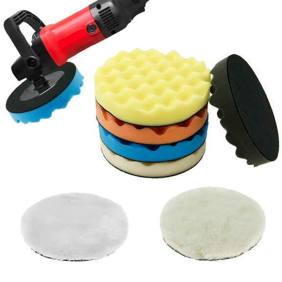 Ikoopy 7 Pcs Reusable Buffing Pad 6 Inches Sponge and Woolen Polishing Pad Practical Car Polishing Kit for Car Compounding DIY Personal Use