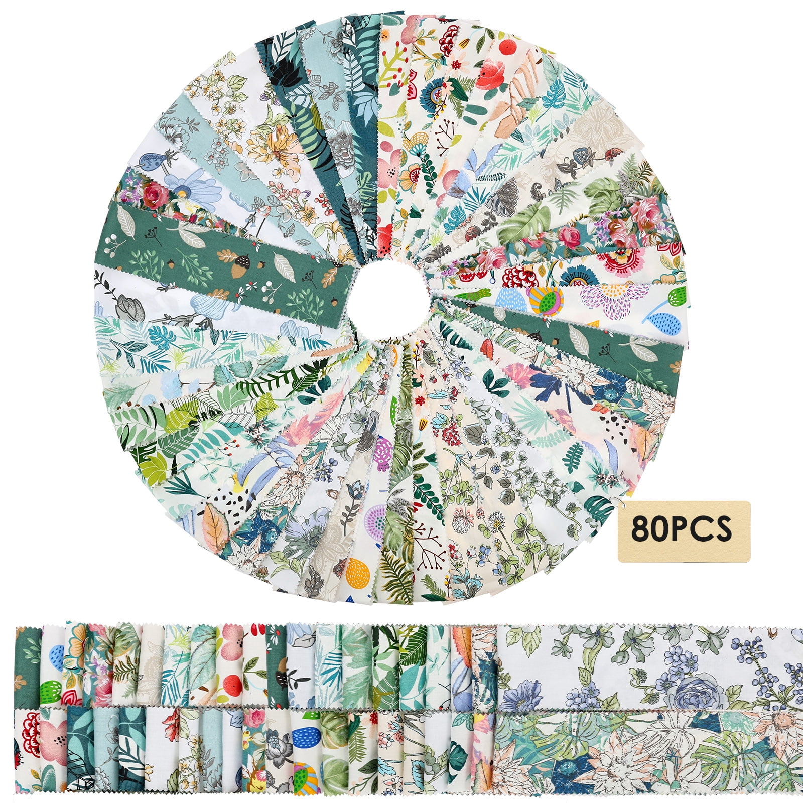 Ikoopy 80/100Pcs Jelly Roll Fabric Strip Set Cotton Floral Print Pre Cut Quilting Strip Quilting and Sewing Patchwork Roll for DIY Craft Blanket Rug