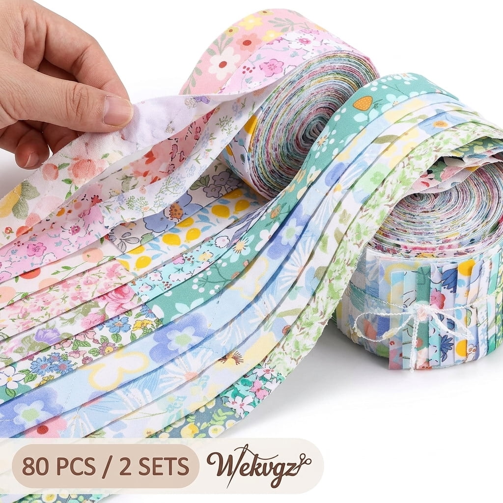 Wekvgz 80Pcs Cotton Quilting Fabric Soft Colorful Printed Sewing Fabric Multipurpose Pre Cut Strips 40 Floral Prints for DIY Handmade Crafting