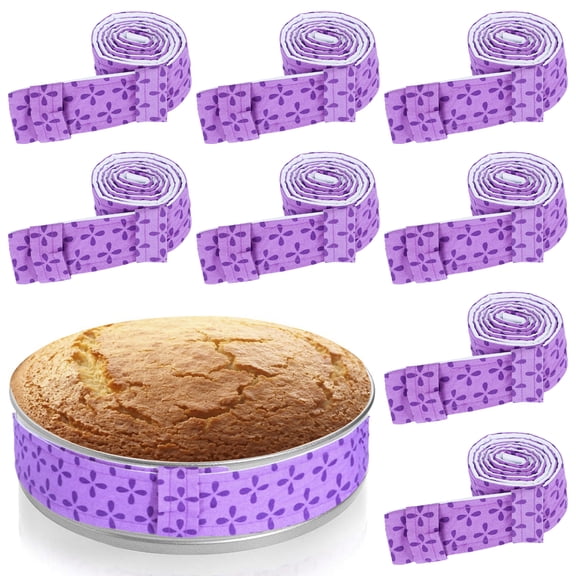 Ikoopy 8Pcs Cloth Bake Even Cake Strip Anti Distortion Cake Baking Wrap Heat Resistant Pan Baking Strip Adjustable Size for Home