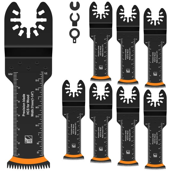 Ikoopy 8Pcs Japanese Tooth Oscillating Saw Blades High Carbon Steel Oscillating Multitool Blades Set Multifunctional Curved-Edge Cutting Oscillating Tool Blades Universal for Cutting Wood