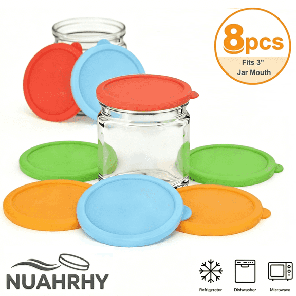 3 Inch Silicone Can Lids, 8 Pack Reusable Covers for Dog and Cat Food Cans, Airtight Seal Fits Small Mason and Yogurt Jars
