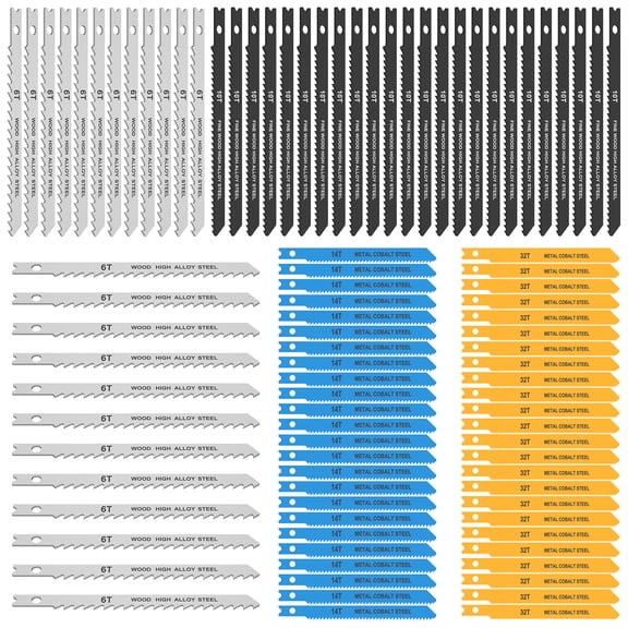 Ikoopy 96Pcs U Shank Saw Blade Set High Carbon Steel Saw Blade Kit Assorted Wood Cutting Saw Blades Replacement Multipurpose U Shank Saw Blades Kit for Cutting Wood Plastic Thin and Medium Metal