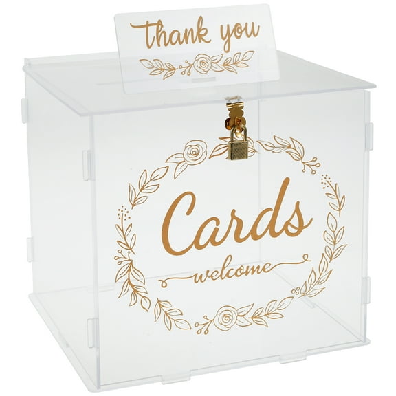 Ikoopy Acrylic Card Box Clear Wedding Box with Lock and Slot Sturdy Transparent Money Box Holder Decorative Gift Card Envelop Collection Box with Thank You Sign for Wedding Party