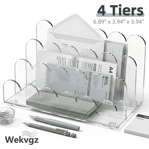 Wekvgz Acrylic Mail Sorter Desk Organizer 3 Compartment Laddered Clear Vertical File Holder Countertop Upright Scalloped Envelope Folder Storage Sorter for Envelope Bill Mail