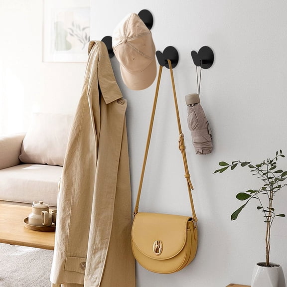 Ikoopy Adhesive Hook for Bathroom 12 Piece Towel Hook for Hanging Hat Robe Stick on Hanger for Kitchen Strong Self Adhesive No Damage Waterproof Stainless Steel Sticky Hanger (Black)