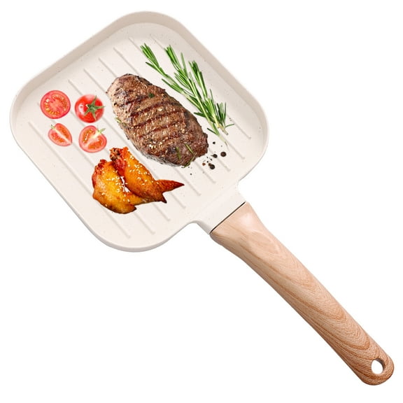 Ikoopy Aluminium Alloy Square Grilling Pan for All Stoves Nonstick Grill Skillet Steak Pan Versatile Wood Handle Stove Top Grill Pan for Indoor Cooking Outdoor Grilling