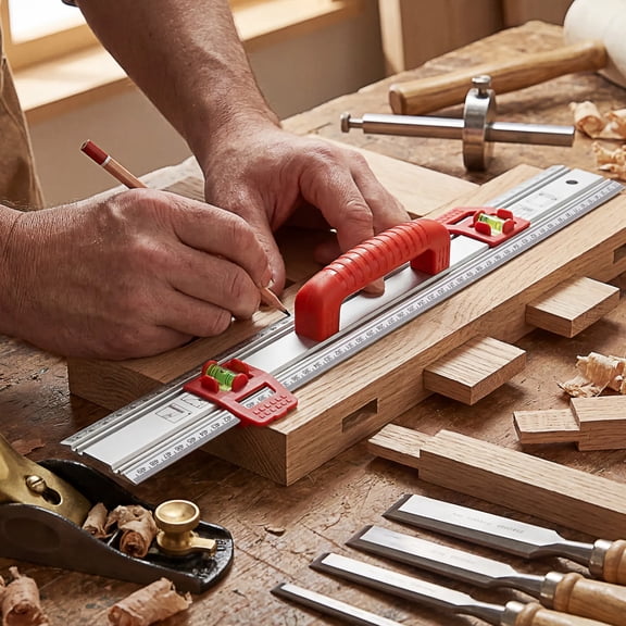Ikoopy Aluminum Level Ruler with 2 Spirit Level and Sliding Marker Multifunctional Marking Layout Ruler for Woodworking Tile and Home Improvement
