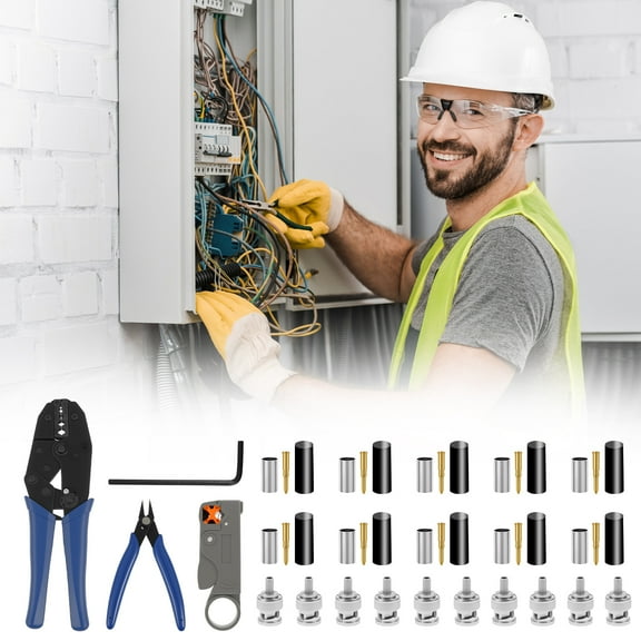 Ikoopy BNC Crimp Tool Professional Coaxial Cable Tool Kit Heavy Duty Coaxial Cable Stripper Wire Cutter for RG58 RG59 RG6 Security Monitoring and Video Transmission