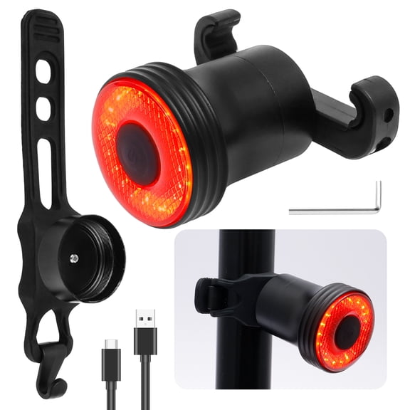 Ikoopy Bike Tail Light Auto On/Off Bright 20 LEDs Rear Bike Light 5 Lighting Modes USB C Rechargeable Bicycle Taillight IP65 Waterproof Saddle and Seatpost Mount