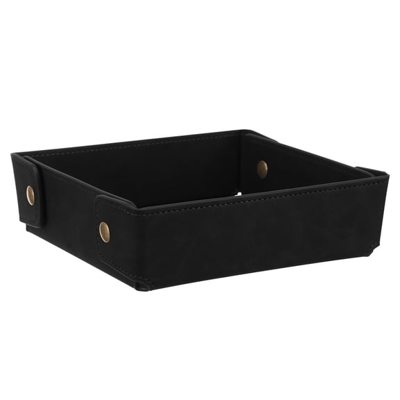 Ikoopy Black Square PU Leather Valet Tray Practical Desktop Catchall Storage Organizer Portable Table Organizer Tray for Storing Key TV Remote Wallet Phone