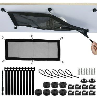 Under Desk Cable Management Net - Black Mesh Organizer With Clamps & Screws For Home & Office Desks
