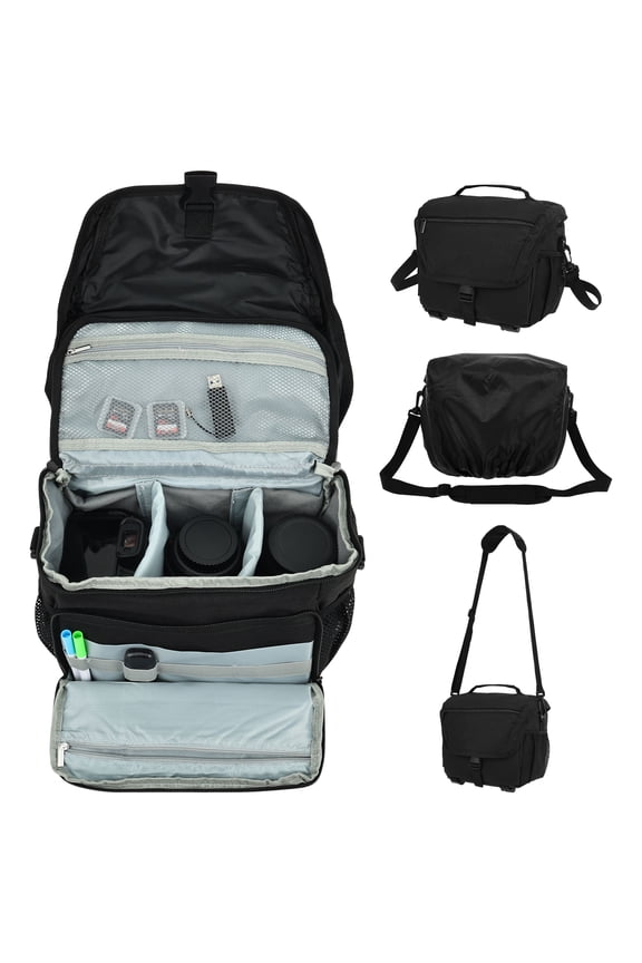 Camera Bag Waterproof DSLR/SLR/Mirrorless Camera Sling Bag with Tripod Holder for Photographer with Rain Cover Black