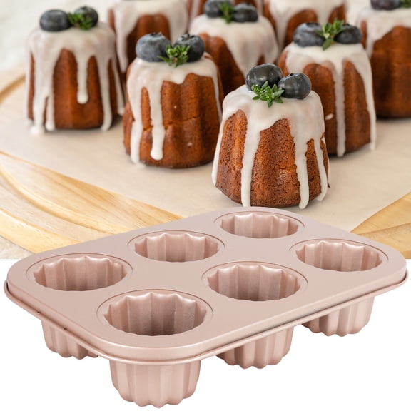 Ikoopy Canel Mold Cake Pan 6/9/12 Cavity Non Stick Cannele Muffin Bakeware Cupcake Pan for Oven Baking Dishwasher Safe (6 Cavity )