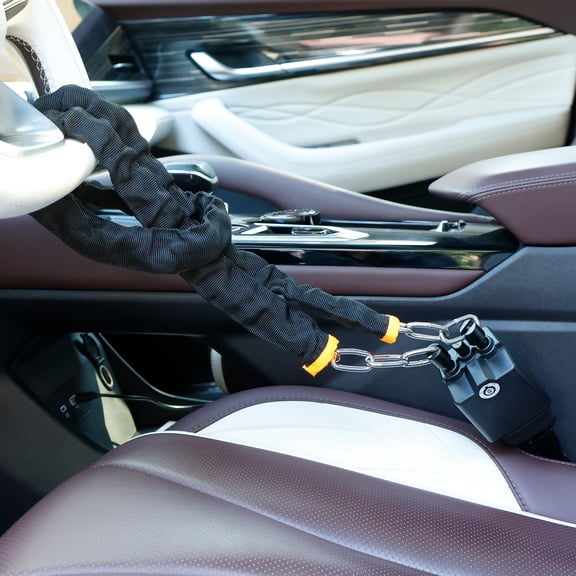 Ikoopy Car Steering Wheel Lock Universal Flexible Anti Theft Steering Wheel Seat Belt Lock with 2 Keys for Most Vehicles