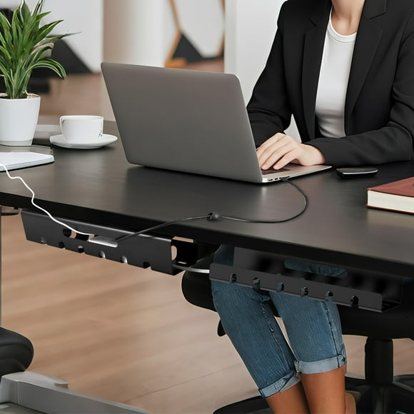Ikoopy Carbon Steel Under Desk Cable Duct Rust Proof Strong Load Bearing Under Desk Wire Organizer for Home Office
