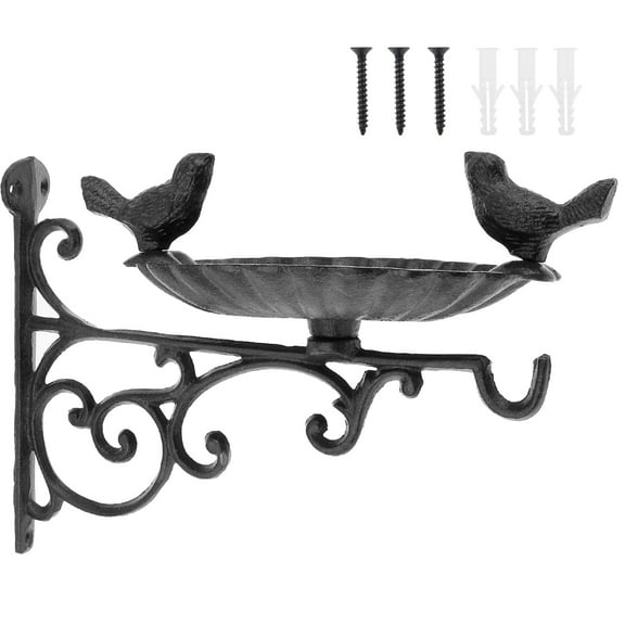 Ikoopy Cast Iron Bird Feeder Multipurpose Platform Bird Feeder Easy to Install Decor Bird Feeder Solid Wall Mounted Bird Bath Elegant Fence Tree Mount Bird Feeder for Wild Birds