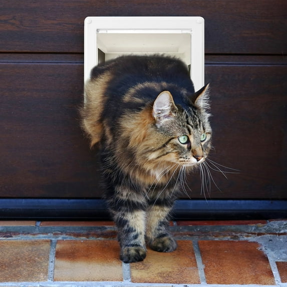 Ikoopy Cat Flap Door Weatherproof Interior Cat Door with 4 Way Lock Easy to Install Pet Doorway for Cabinet Garage Laundry Room Closet