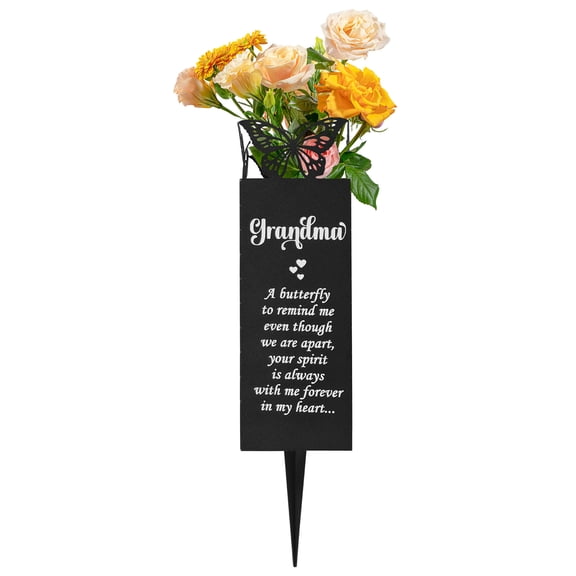 Ikoopy Cemetery Vase Memorial Flower Holder with Spike Black Cemetery Flower Holder Memorial Sympathy Present for Grave Burial Ground Lawn Yard Funeral