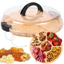 Ihvewuo Cheese Board Covered Fruits Platter Serving Tray Round Charcuterie Board with Lid Large Capacity Divided Design for Party Picnic Camping