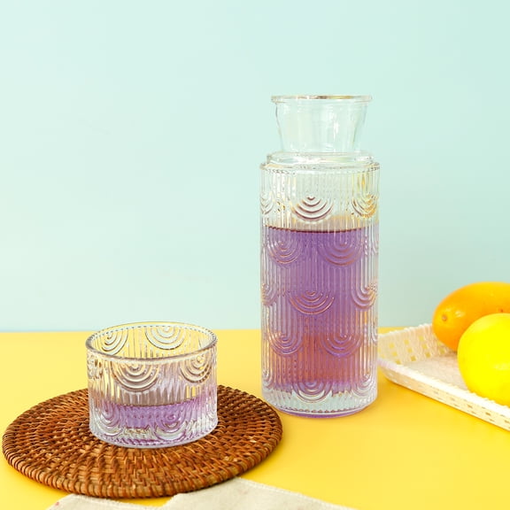 Ikoopy Clear Night Carafe and Glass Set Dust Proof Glass Water Bottles with Cup Kit Versatile Night Water Bottle Set Nightstand Mouthwash Cup for Bedroom