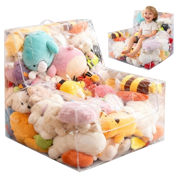 Ikoopy Clear Stuffed Animal Bean Bag Chair Cover Extra Large 100L Plush Toy Bean Bag Holder Seat with Zipper for Kid Old Clothes Organizer