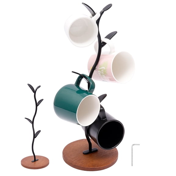 Ikoopy Coffee Mugs Holders Mug Trees for Counter Tea Cups Storage Rack Countertop Cafe Accessories Breakroom Decor and Kitchen Organizer Black Storage Stand