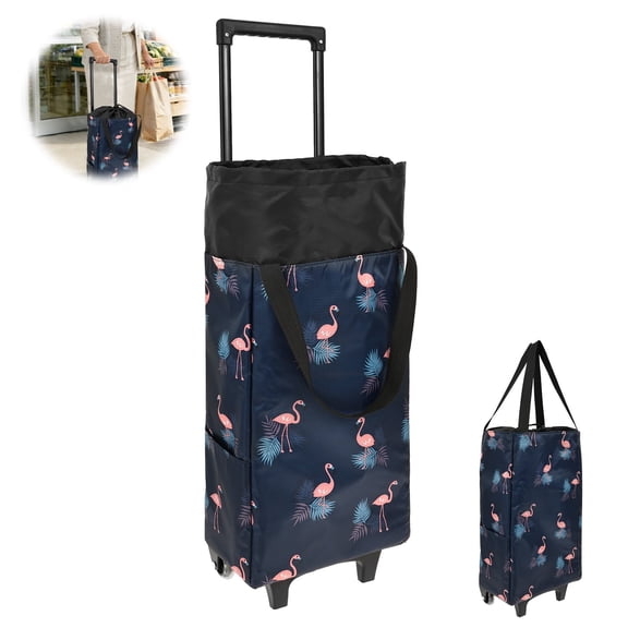 Ikoopy Collapsible Shopping Cart Foldable Shopping Cart with Wheel Folding Portable Bag Waterproof Rolling Bag Trolley Tote Stair Climbing for Traveling Present for Women