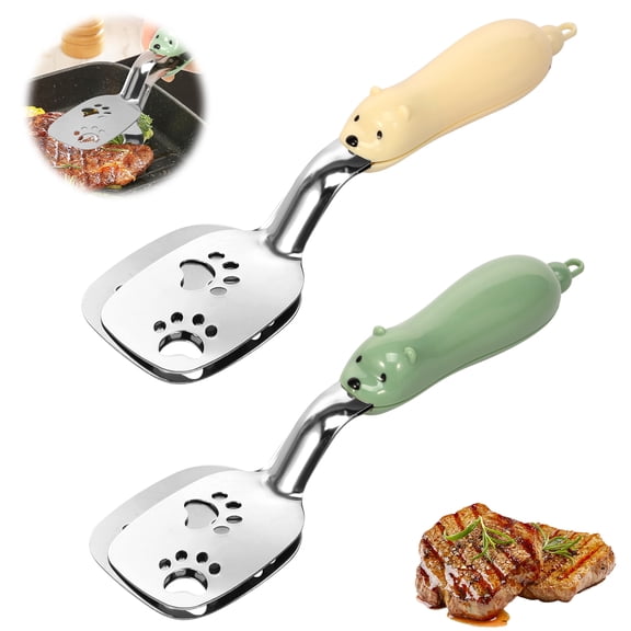 Ikoopy Cooking Spatula Tong Double Spatula Flipper Stainless Steel Tong Clamp Food Flip Shovel Clip for Steak Fish Bread Pancake Pie Pizza 2 Pcs
