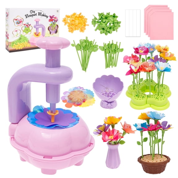 Ikoopy Craft Kit for Kid DIY Fabric Flower Bouquet Toy Flower Press Textile Kit Arts and Crafts Present for Above 3 Year Old Girl Boy Parent Child Educational Interactive Toy