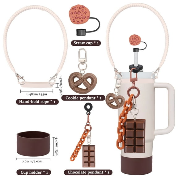 Ikoopy Cup Accessories Set for 30-40Oz Tumblers Stylish Water Bottle Sleeve Portable Cup Sleeve Holder with Straw Cover Handle Strap Charm and Silicone Boot for Office Camping