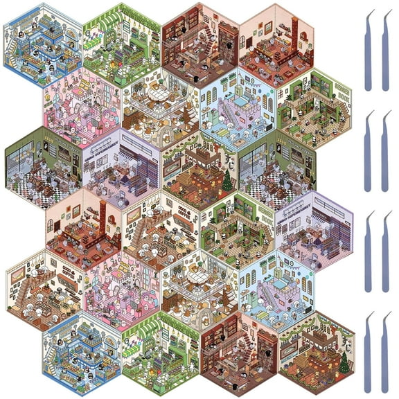 Wekvgz DIY 3D House Stickers 2 Set Fun DIY Stickers Scene Make Your Own Warm Home Cute Cartoon Animal Decals for Adult Relief Stress Pass The Time