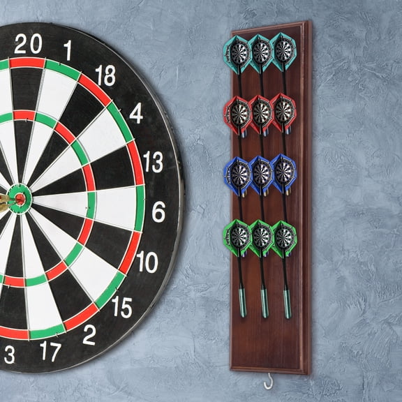 Ikoopy Darts Caddy Wall Mounted Wooden Darts Holder with Metal Hook Space Saving Storage Rack for Game Room Apartment