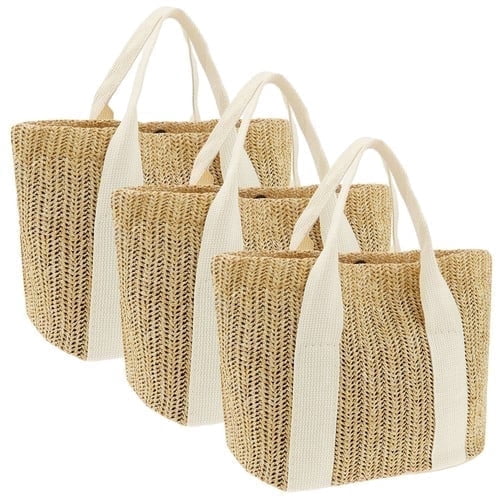 3Pcs Straw Beach Bags for Women, 13" Burlap Tote Bags with Handles, Bachelorette Party Bags for Bridesmaid Proposal Gifts, Wedding Welcome Bags, Bridal Shower Favor Tote Bags
