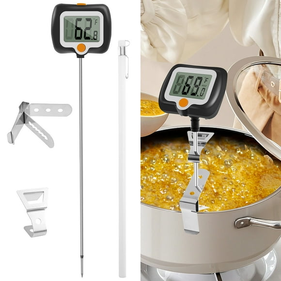 Wekvgz Digital Candy Thermometer with Pot Clip Instant Read Food Thermometer with Stainless Steel Probe and 180° Rotating LCD Display Practical Candy Thermometer for Sugar Maple Syrup Cheese