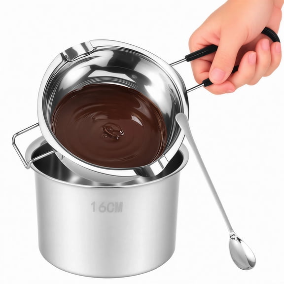 Ikoopy Double Boiler Pot Set, 3PCS Double Boiler Pot Set 600ml Melting Pot 1.4L Outer Pan Spoon and 900ml Measuring Cup Bain Marie Set