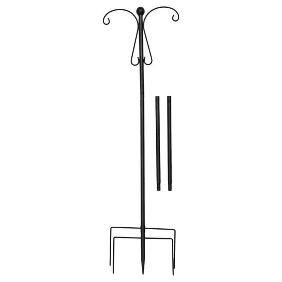 Ikoopy Double Shepherd Hooks 76inch Metal Shepherd Crook Hook Rust Resistant Bird Feeder Pole with 5 Prongs Base for Bird Feeder Lanterns Plant Baskets