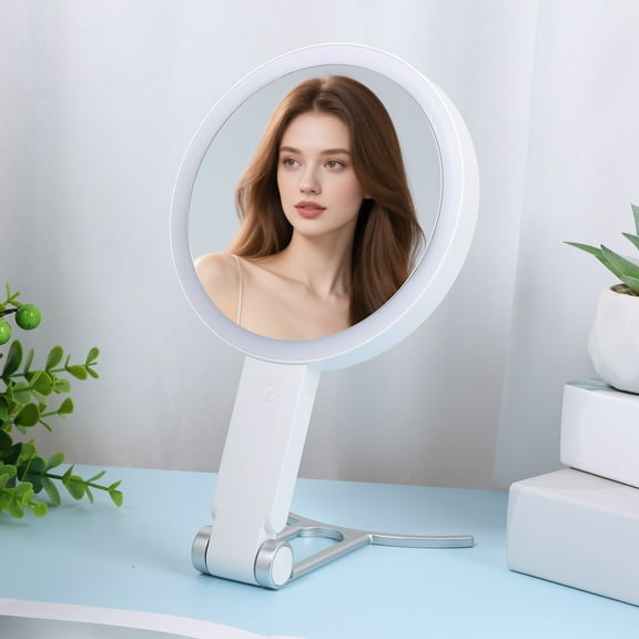 Ikoopy Double Sided Lighted Makeup Mirror USB Rechargeable Foldable 1X/30X Magnifying Vanity Mirror Adjustable Brightness Hanging/Handheld/Tabletop for Travel Home