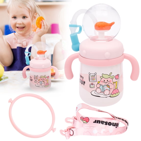 Ikoopy Drinking Cup With Whale Squirt Weighted Sippy Cup With Adjustable Strap 7.44oz Whale Style Water Bottle With Silicone Soft Tip Portable Leak Proof Straw Sippy Tumbler For Kid ,Pink