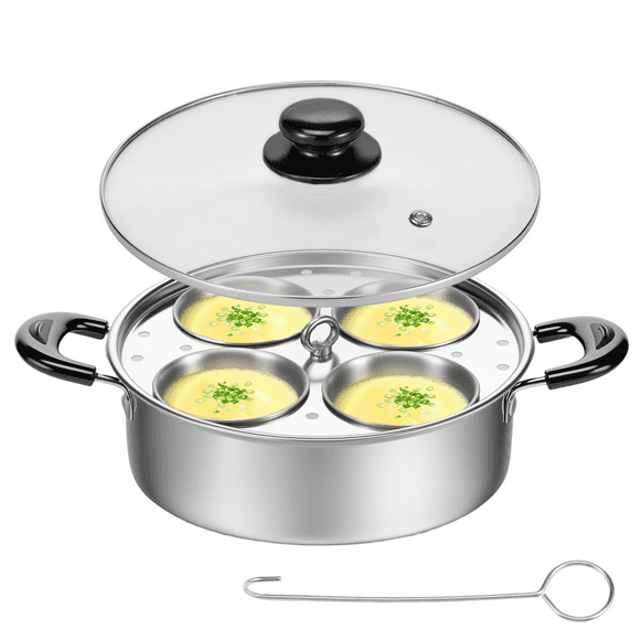 Ihvewuo Egg Poacher Stainless Steel Poached Egg Maker Pot Egg Poaching Pan with 4 Cups Poached Egg Cooker Pot Multipurpose Stovetop Egg Poacher Pot for Induction Cooktop Gas Cooktop 8.66X7.87X2.68in