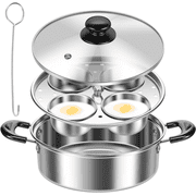 Ihvewuo Egg Poacher Cookware, Stainless Steel Poached Egg Maker Pot, Egg Poaching Pan with 4 Cups, Poached Egg Cooker Pot for Induction Cooktop Gas Cooktop 8.66x7.87x2.68in