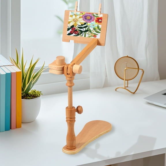 Ikoopy Embroidery Hoop Stand Adjustable Beech Wood Cross Stitch Stand Rotated Embroidery Frame Stand Multipurpose Desktop Embroidery Frame for Art Craft Sewing Needlework Projects