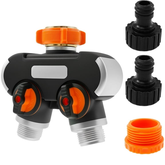 Qenwkxz Garden Hose Splitters  Faucet Splitter 2 Way Hose Tap Connector with Switch and Rubber Extended Handle Garden Hose Splitter Compatible with EU Standard 3/4 Tap Black