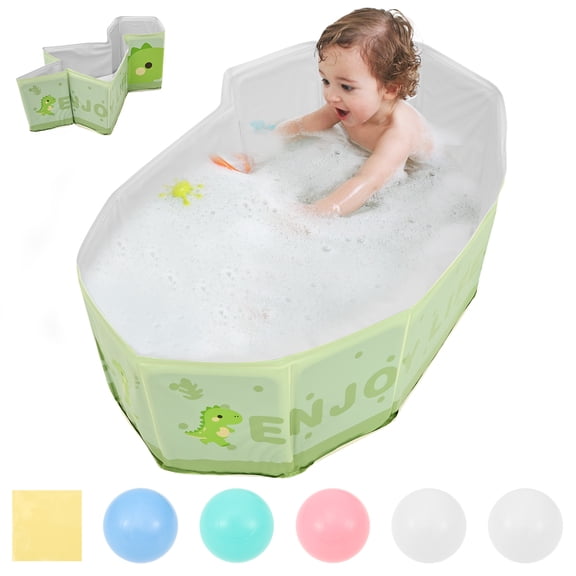 Ikoopy Foldable Kid Bathtub for Shower Portable Toddler Baby Bathtub with Drainage Design Space Saving for 0 to 8 Years Old Children Pet Travel
